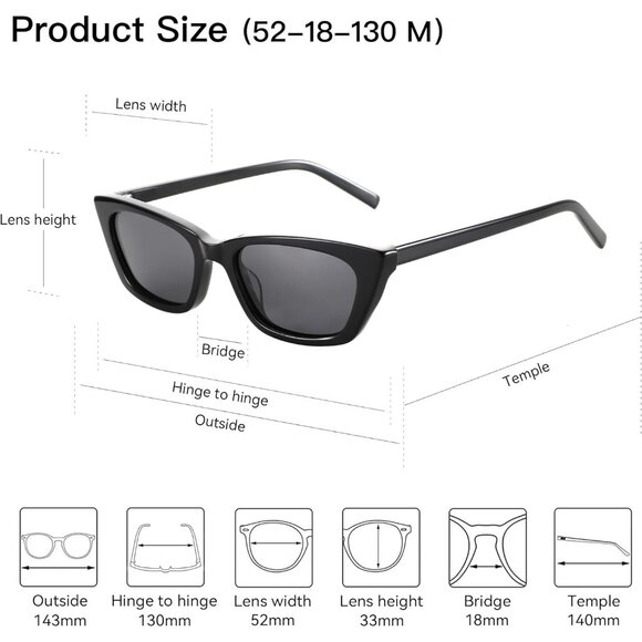 ✨Women's Black Trendy Polarized Retro Cateye Shades with Protection Sunglasses - Picture 4 of 6